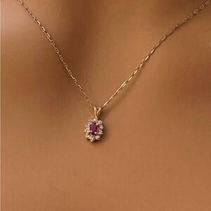 O-2:  Elegant Marquis Ruby and round Diamond Pendant1 14k Solid YG- 100% natural